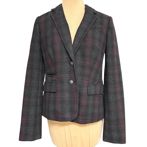 jacket blazer BANANA REPUBLIC XS/S cropped plaid wool blend classic boho indie - Picture 1 of 15